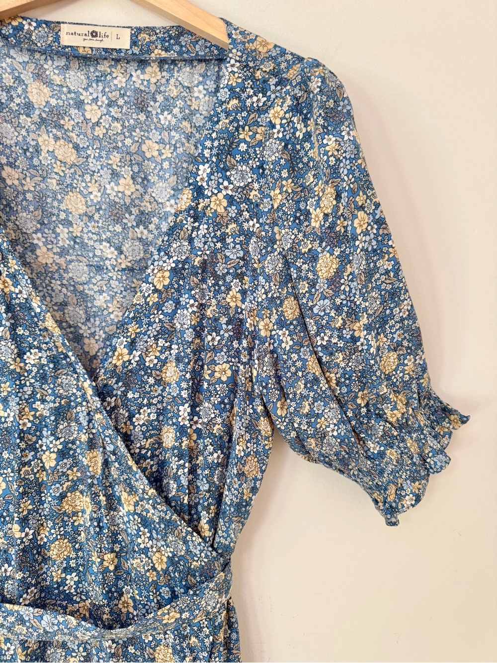 Natural Life Sophia Ditsy Floral Maxi Wrap Dress Blue Boho Size Large - Picture 5 of 11